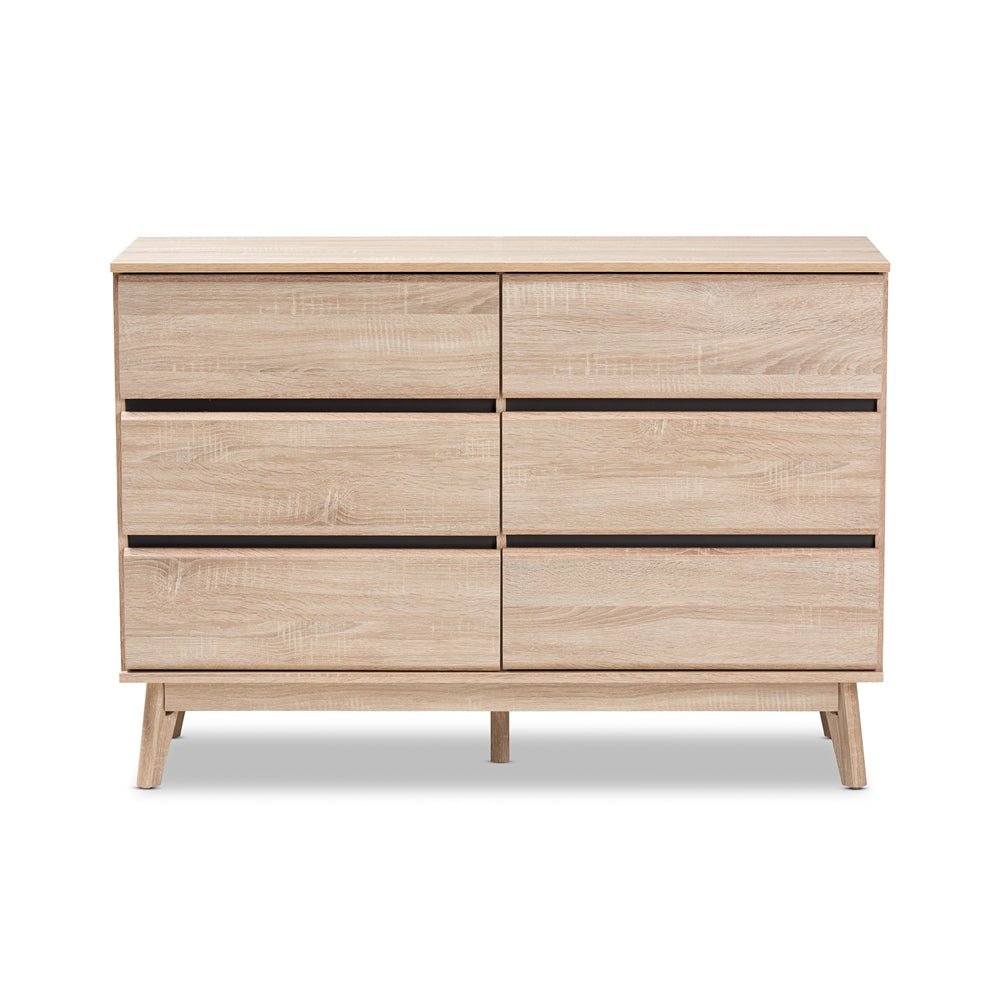 Baxton Studio Mid Century Modern Light Oak And Dark Gray 6 Drawer Dresser - lily & onyx