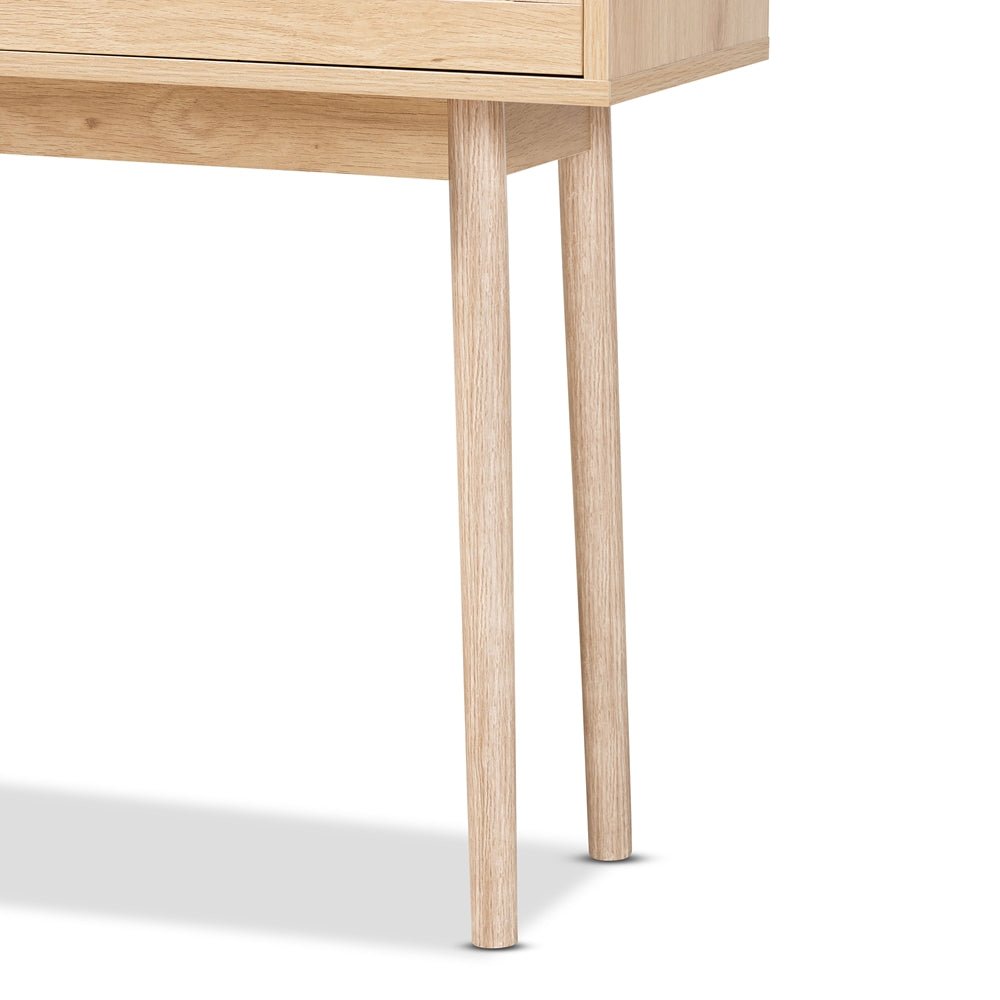 
                      
                        Baxton Studio Mid Century Modern Light Oak Brown Finished Wood And Rattan 2 Drawer Console Table - lily & onyx
                      
                    