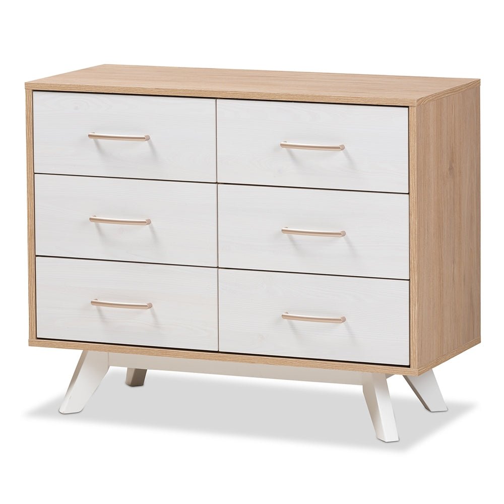 
                      
                        Baxton Studio Mid Century Modern Natural Oak And Whitewashed Finished Wood 6 Drawer Dresser - lily & onyx
                      
                    