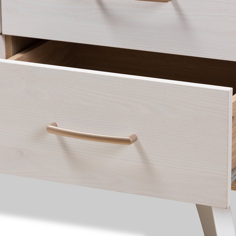 Baxton Studio Mid Century Modern Natural Oak And Whitewashed Finished Wood 6 Drawer Dresser - lily & onyx