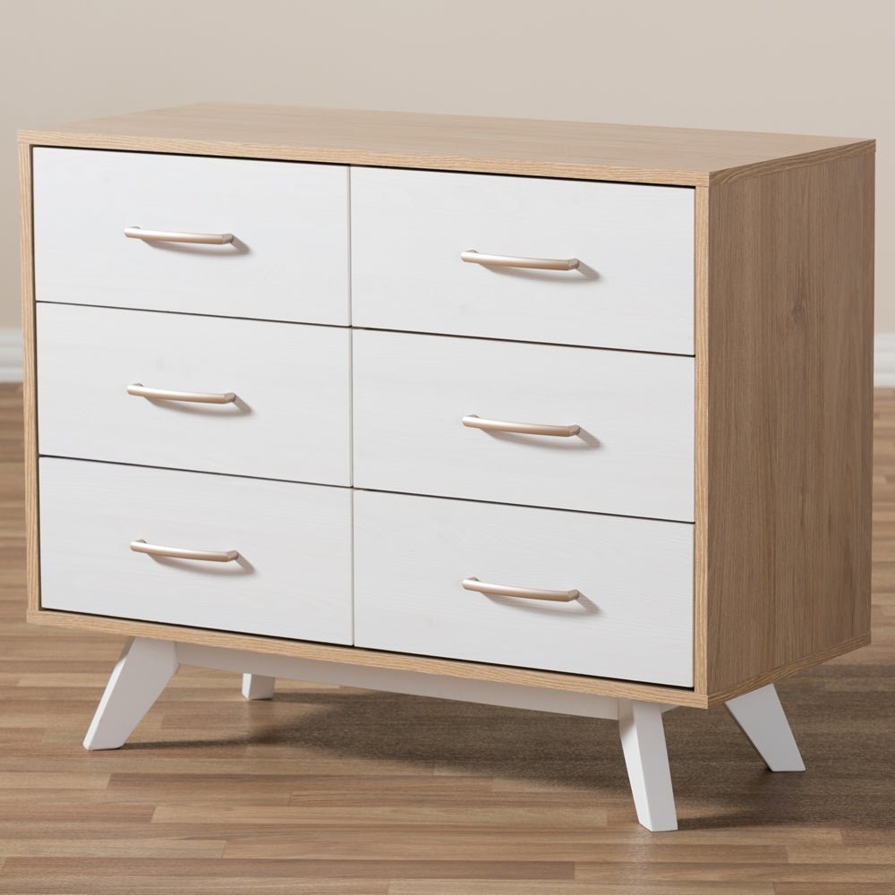 
                      
                        Baxton Studio Mid Century Modern Natural Oak And Whitewashed Finished Wood 6 Drawer Dresser - lily & onyx
                      
                    
