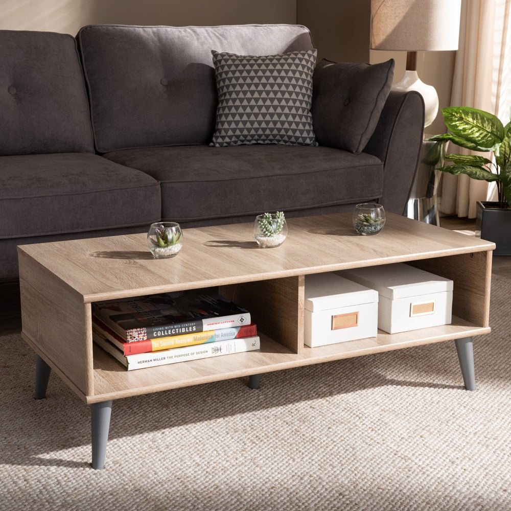 Baxton Studio Mid Century Modern Oak And Light Gray Finished Wood Coffee Table - lily & onyx