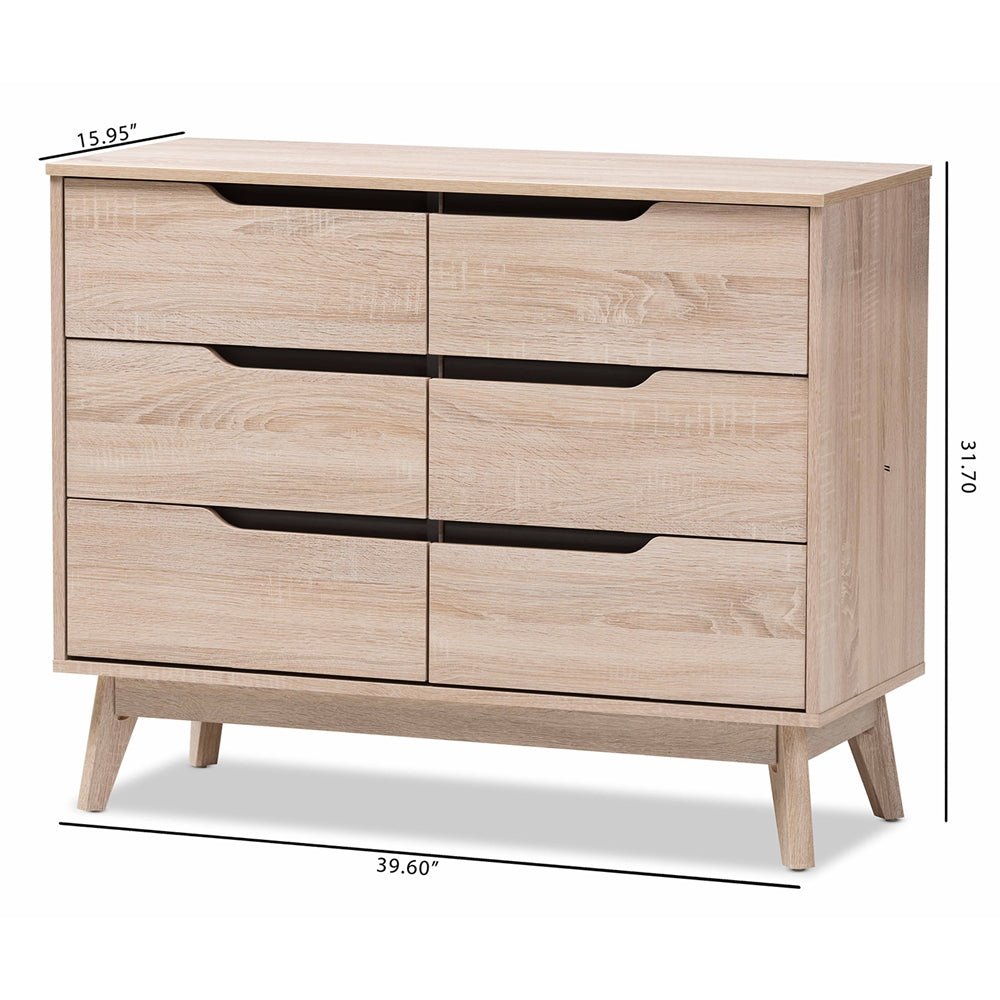 
                      
                        Baxton Studio Mid Century Modern Two Tone Oak And Gray Wood 6 Drawer Dresser - lily & onyx
                      
                    