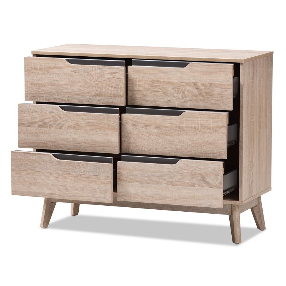 
                      
                        Baxton Studio Mid Century Modern Two Tone Oak And Gray Wood 6 Drawer Dresser - lily & onyx
                      
                    
