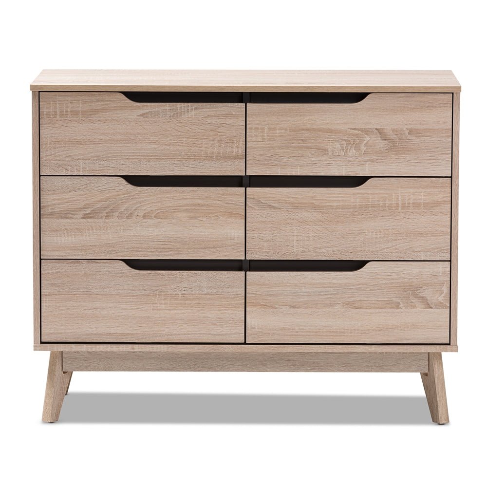 Baxton Studio Mid Century Modern Two Tone Oak And Gray Wood 6 Drawer Dresser - lily & onyx