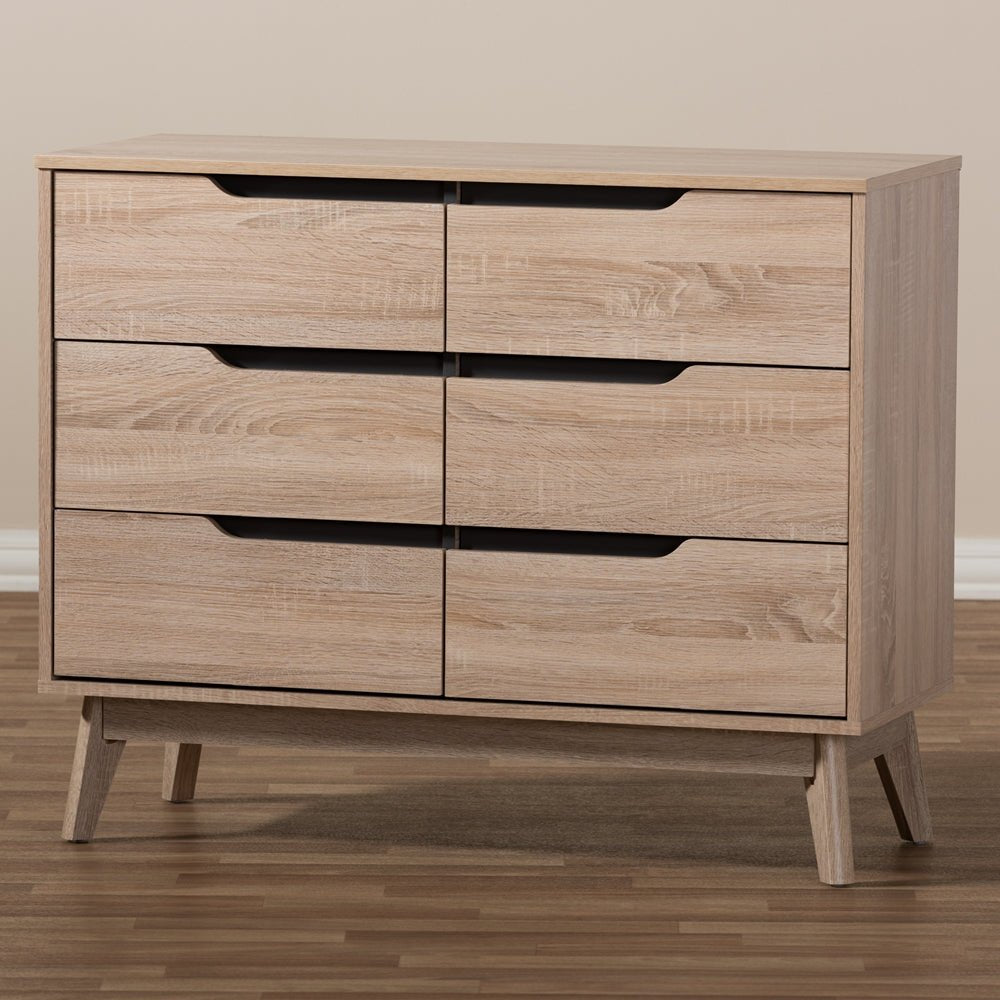 
                      
                        Baxton Studio Mid Century Modern Two Tone Oak And Gray Wood 6 Drawer Dresser - lily & onyx
                      
                    