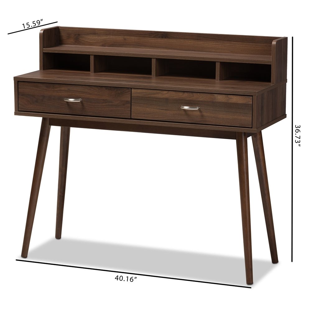 Fella Mid - Century Modern 2 - Drawer Wood Study Desk - Brown - Baxton  Studio