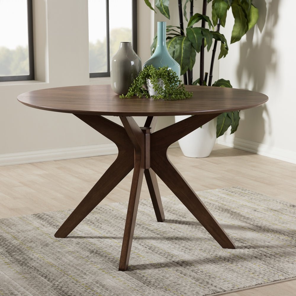 Baxton Studio Mid Century Modern Walnut Wood 47" Round Dining Table
