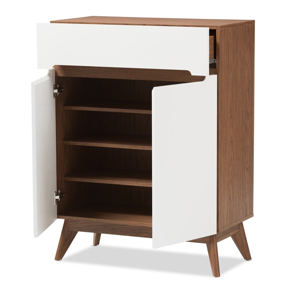 Load image into Gallery viewer, Baxton Studio Mid Century Modern White And Walnut Wood Storage Shoe Cabinet - lily &amp;amp; onyx
