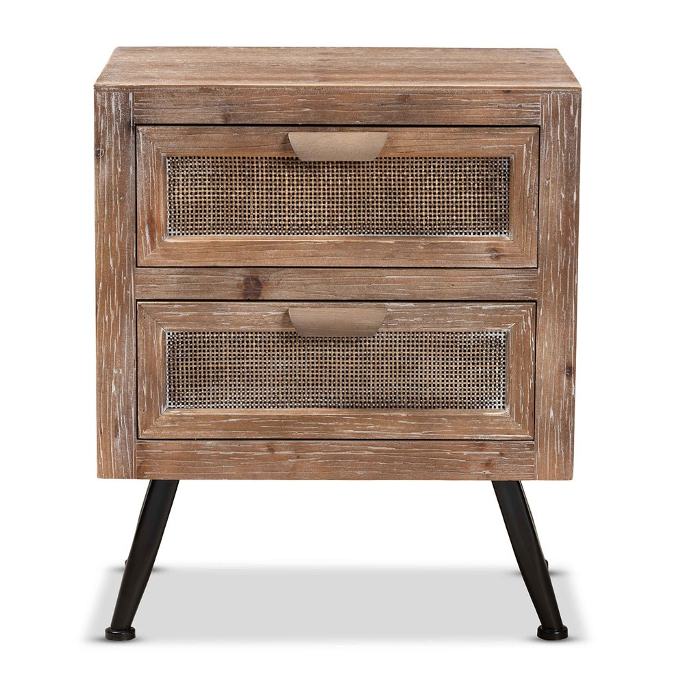 Baxton Studio Mid Century Modern Whitewashed Natural Brown Finished Wood And Rattan 2 Drawer Nightstand - lily & onyx
