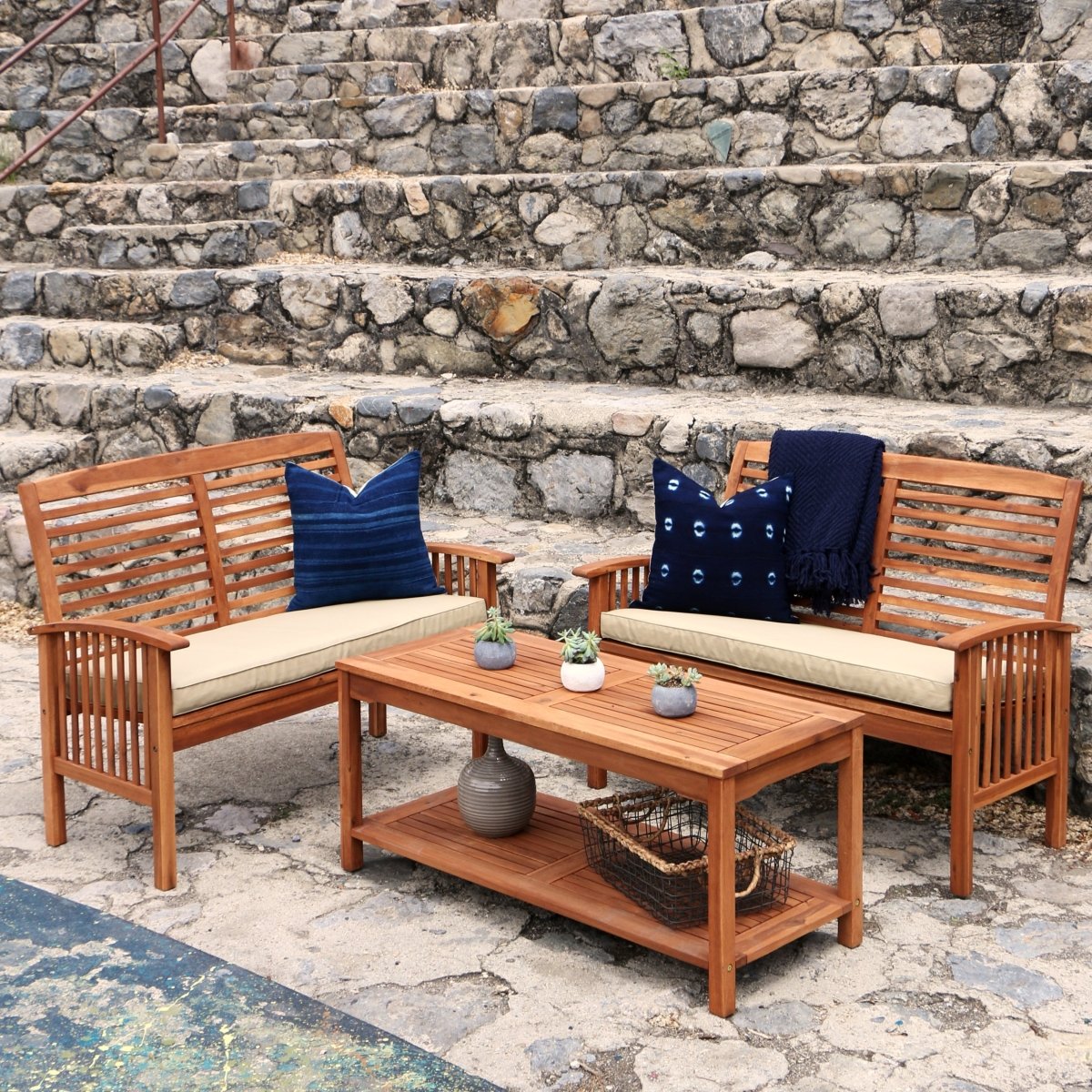Walker Edison Midland 3-Piece Outdoor Patio Loveseat Chat Set - lily & onyx