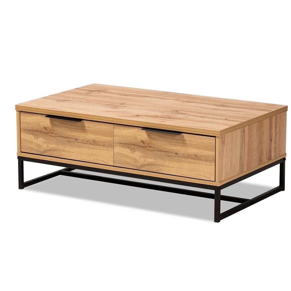 
                      
                        Baxton Studio Modern And Contemporary Oak Brown Finished Wood And Black Finished Metal 2 Drawer Coffee Table - lily & onyx
                      
                    
