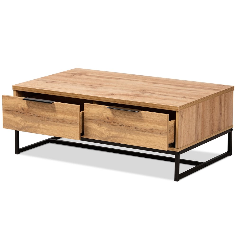 
                      
                        Baxton Studio Modern And Contemporary Oak Brown Finished Wood And Black Finished Metal 2 Drawer Coffee Table - lily & onyx
                      
                    