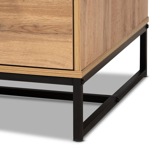 Baxton Studio Modern And Contemporary Oak Brown Finished Wood And Black Finished Metal 2 Drawer Coffee Table - lily & onyx