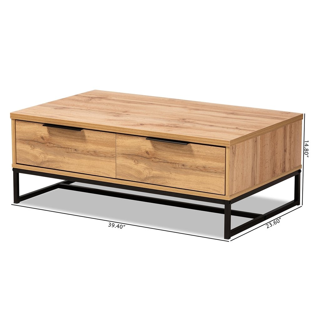 
                      
                        Baxton Studio Modern And Contemporary Oak Brown Finished Wood And Black Finished Metal 2 Drawer Coffee Table - lily & onyx
                      
                    