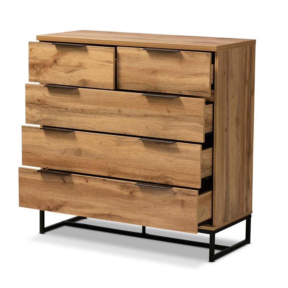 Baxton Studio Modern And Contemporary Oak Finished Wood And Black ...