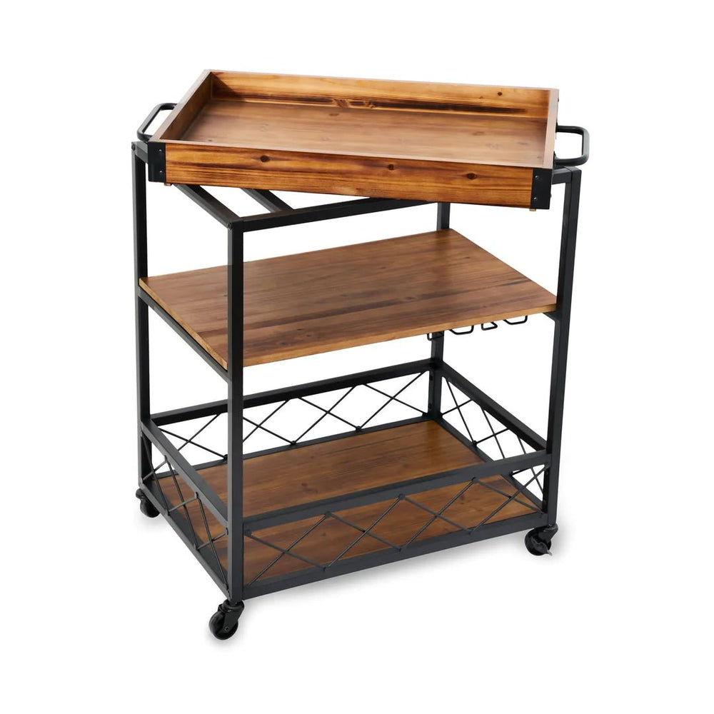 Twine Modern Manor Acacia Wood & Metal Bar Cart - lily & onyx
