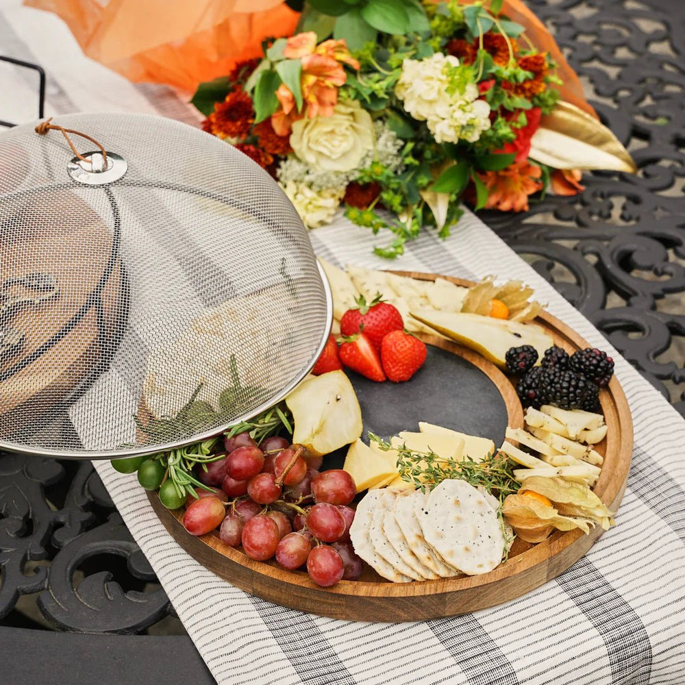 Twine Modern Manor Slate & Acacia Cheese Board with Mesh Dome - lily & onyx