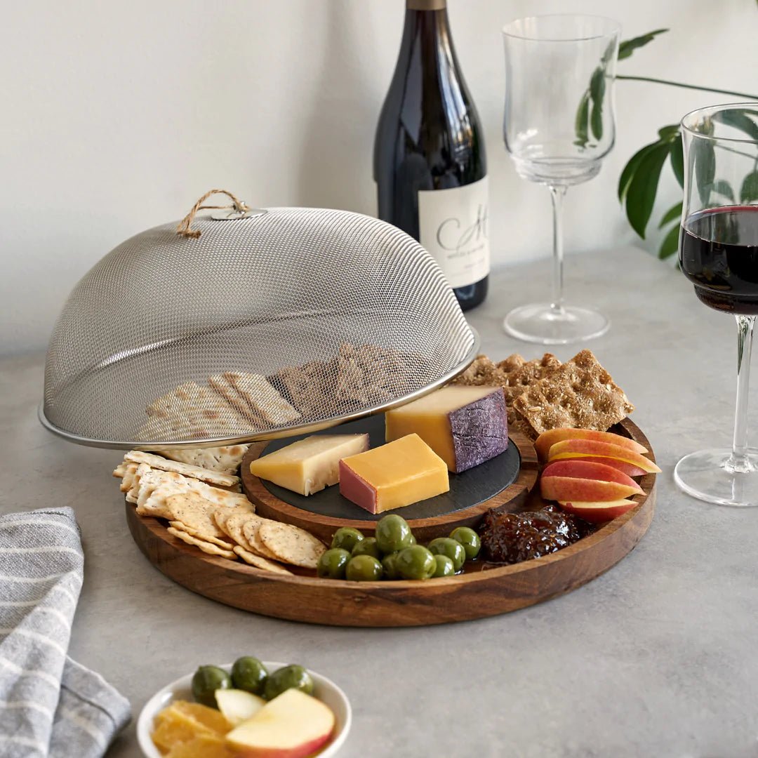 Twine Modern Manor Slate & Acacia Cheese Board with Mesh Dome - lily & onyx