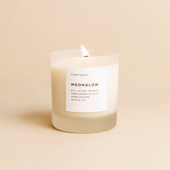 Load image into Gallery viewer, Slow North Moonglow | Patchouli + Cinnamon + Black Pepper | Frosted Candle, 8 oz - lily &amp;amp; onyx
