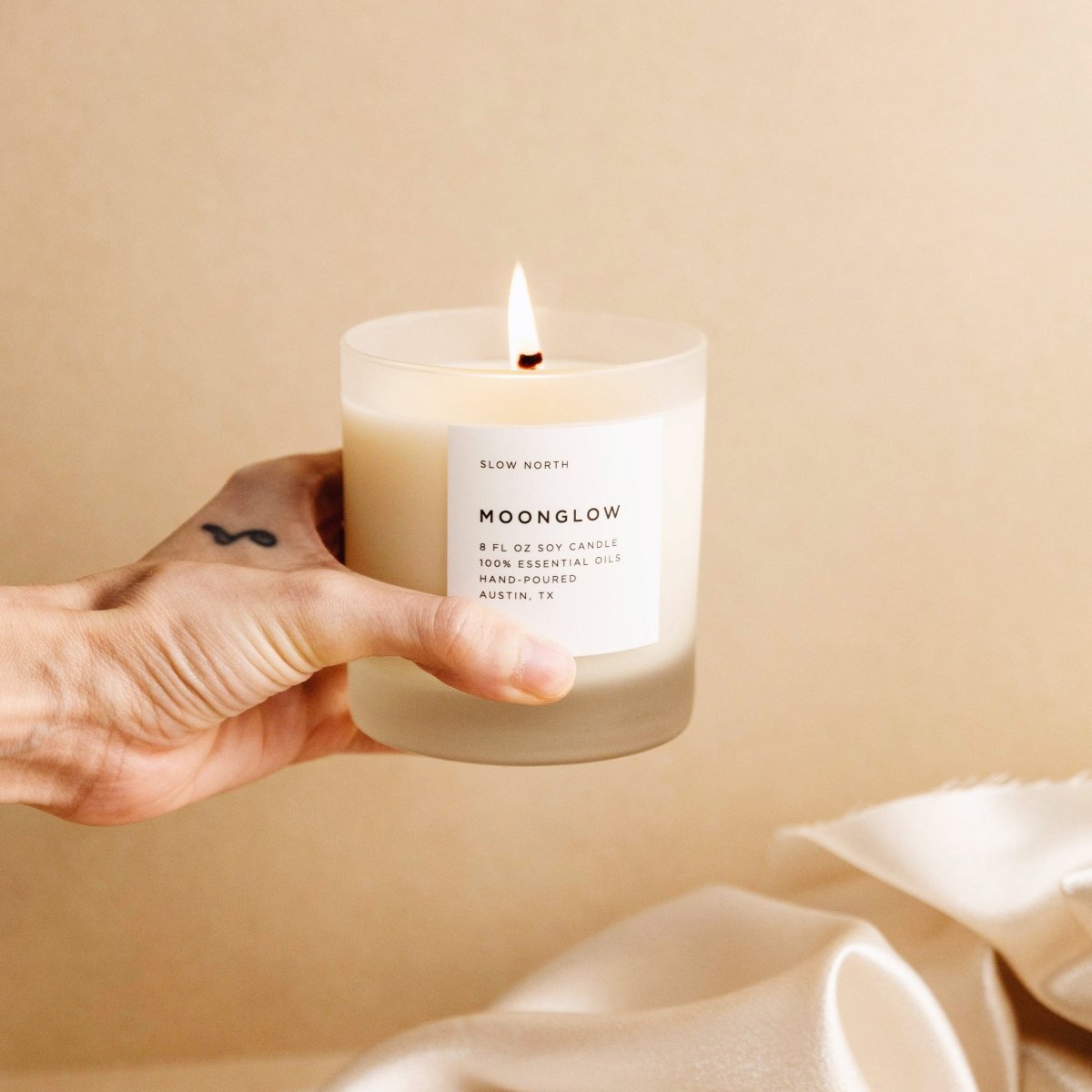 Load image into Gallery viewer, Slow North Moonglow | Patchouli + Cinnamon + Black Pepper | Frosted Candle, 8 oz - lily &amp;amp; onyx

