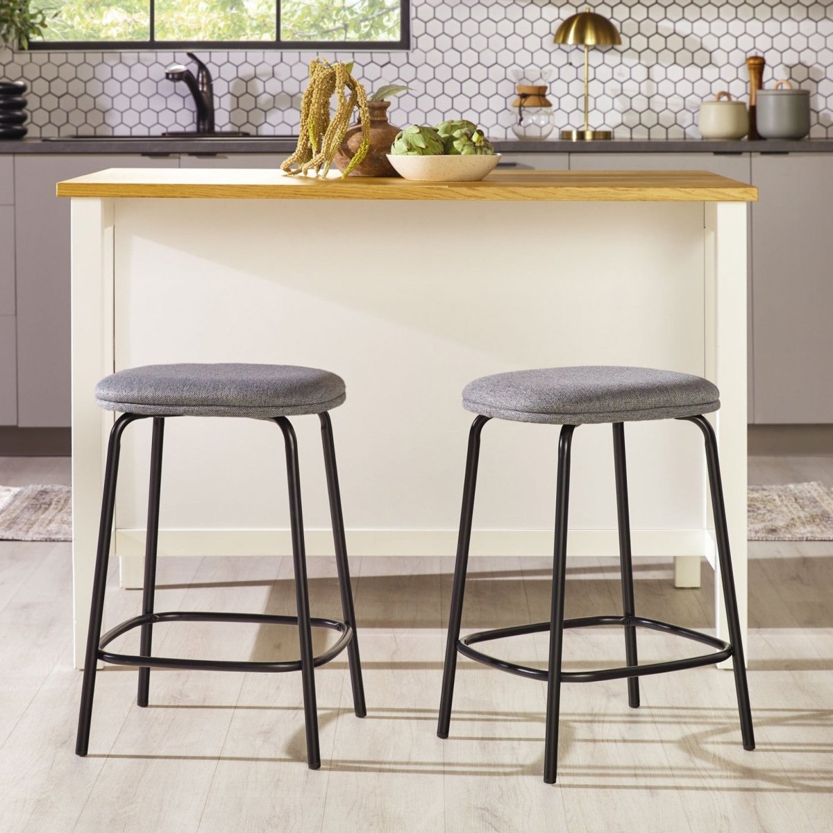 Walker Edison Mutt Simple Counter Stool with Upholstered Seat, Set of 2 - lily & onyx