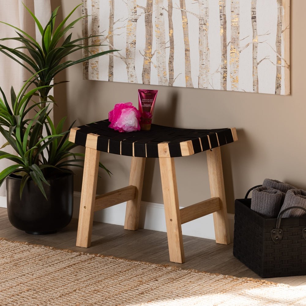 
                      
                        Baxton Studio Nahla Rustic Mid Century Modern Black And Oak Brown Finished Wood Accent Bench - lily & onyx
                      
                    