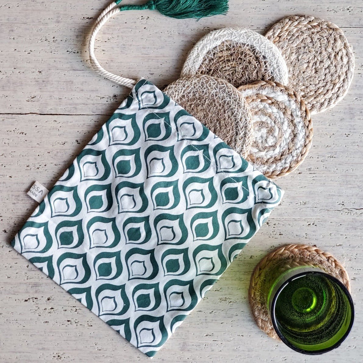 KORISSA Natural Coaster Gift Set with Green Pouch - lily & onyx