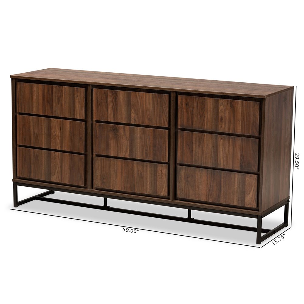 
                      
                        Baxton Studio Neil Modern & Contemporary Brown Finished Wood & Black Metal 3-Door Dining Room Sideboard Buffet - lily & onyx
                      
                    