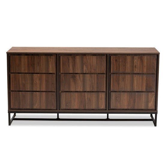 Baxton Studio Neil Modern & Contemporary Brown Finished Wood & Black Metal 3-Door Dining Room Sideboard Buffet - lily & onyx