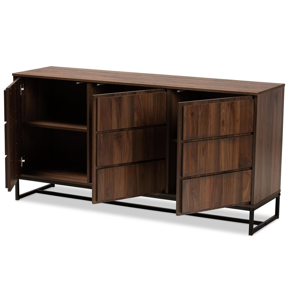 
                      
                        Baxton Studio Neil Modern & Contemporary Brown Finished Wood & Black Metal 3-Door Dining Room Sideboard Buffet - lily & onyx
                      
                    