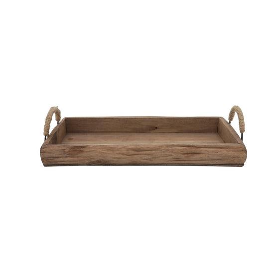 Sagebrook Home Nested Wood Trays with Rope Handles, Set of 2 - lily & onyx