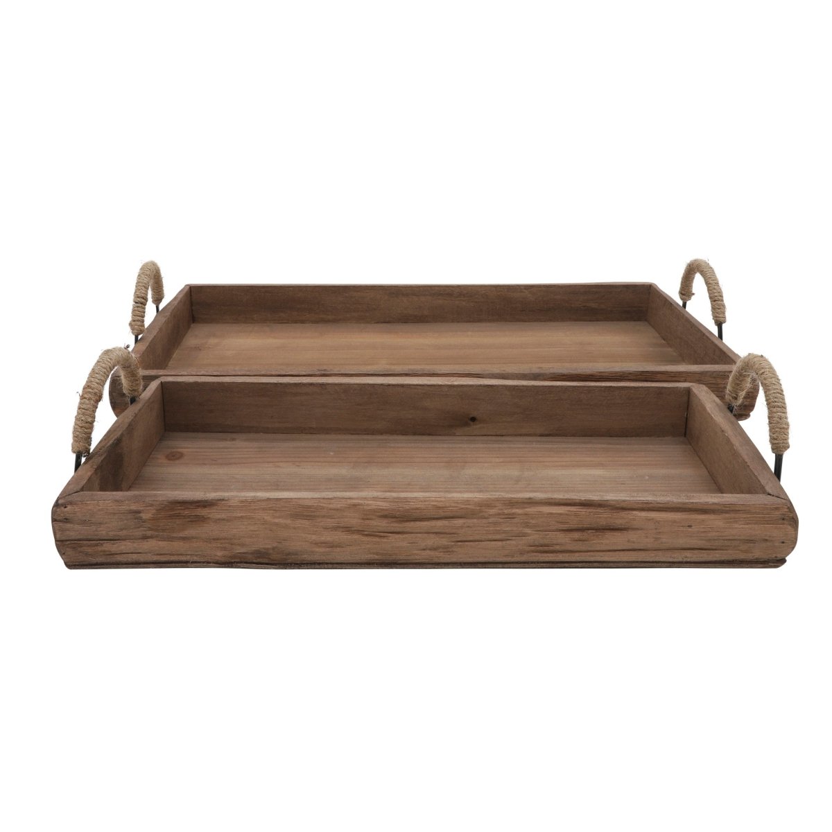 Sagebrook Home Nested Wood Trays with Rope Handles, Set of 2 - lily & onyx