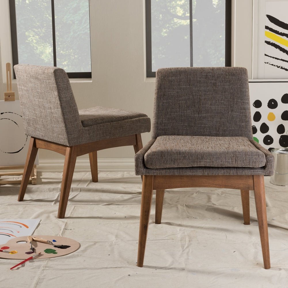 Baxton Studio Nexus Mid Century Modern Walnut Wood Finishing And Fabric Upholstered Dining Side Chair, Set Of 2 - lily & onyx