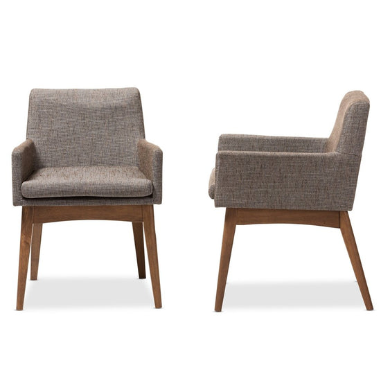 Baxton Studio Nexus Mid Century Modern Walnut Wood Finishing And Gravel Fabric Upholstered Arm Chair, Set Of 2 - lily & onyx