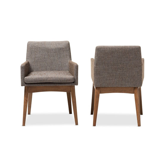 Baxton Studio Nexus Mid Century Modern Walnut Wood Finishing And Gravel Fabric Upholstered Arm Chair, Set Of 2 - lily & onyx