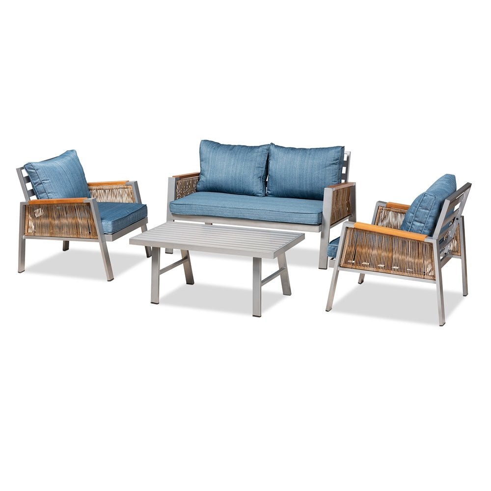 Baxton Studio Nicholson Pe Rattan 4 Piece Outdoor Patio Lounge Set - lily & onyx