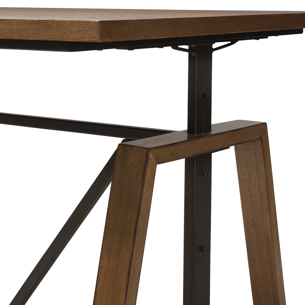 Baxton Studio Nico Rustic Industrial Metal And Distressed Wood Adjustable Height Work Table - lily & onyx