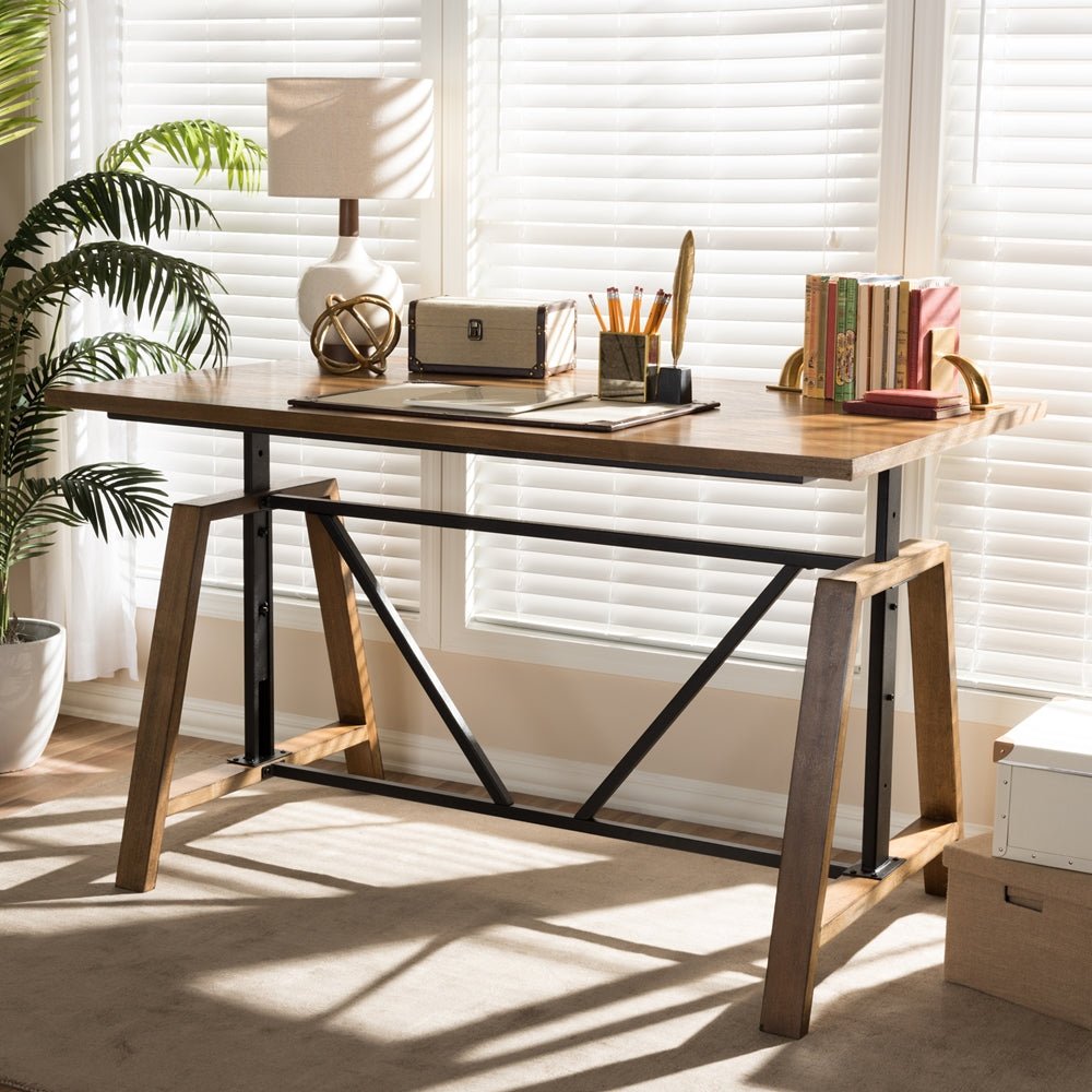 
                      
                        Baxton Studio Nico Rustic Industrial Metal And Distressed Wood Adjustable Height Work Table - lily & onyx
                      
                    