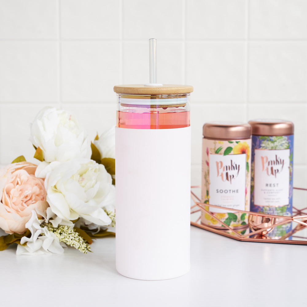 
                      
                        Pinky Up Katherine™ Glass Tumbler with Silicone Sleeve - lily & onyx
                      
                    