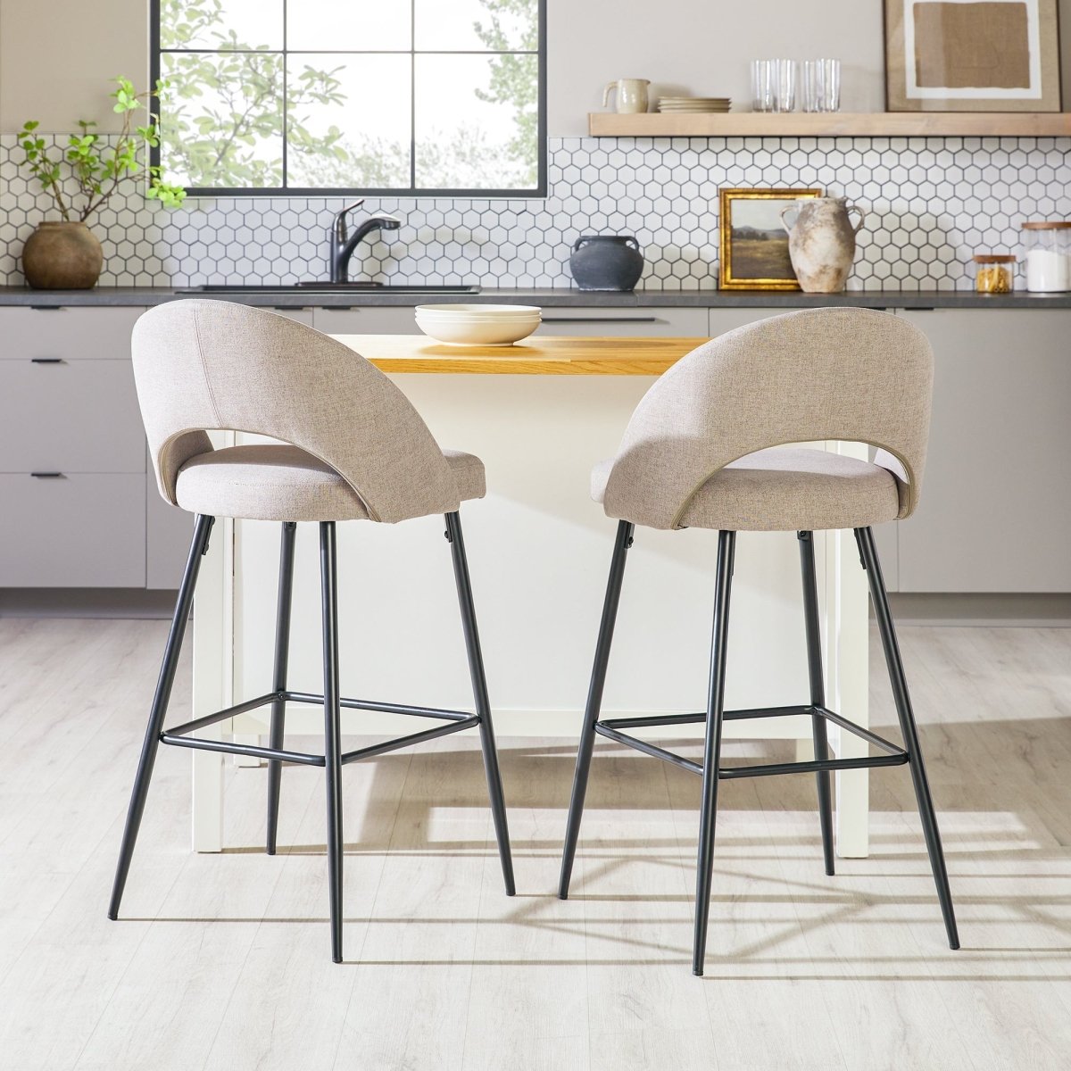 Walker Edison O Modern 2-Piece Minimalist Upholstered Bar Stool Set - lily & onyx