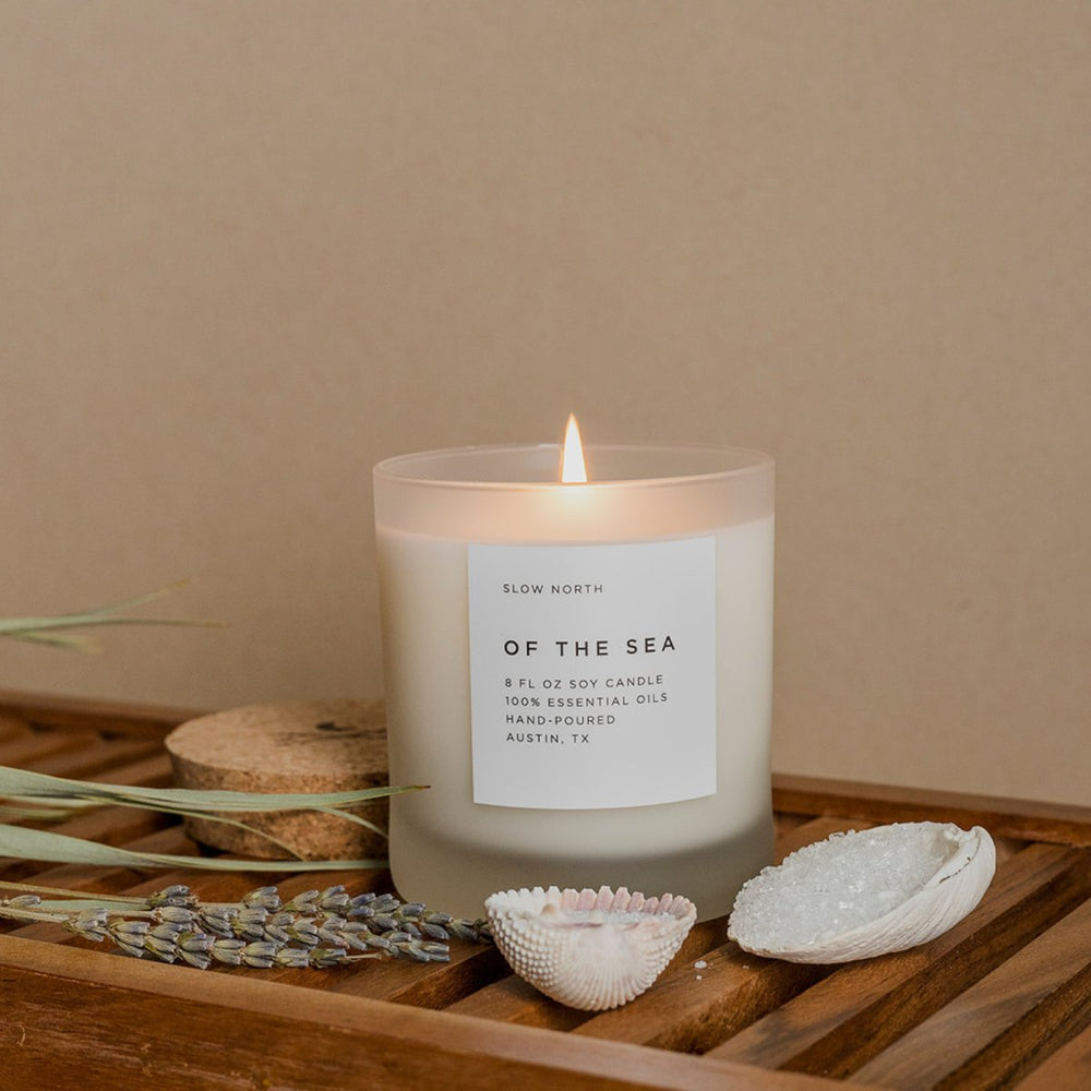 Slow North Of The Sea | Eucalyptus + Lavender + Peppermint | Frosted Candle, 8 oz - lily & onyx