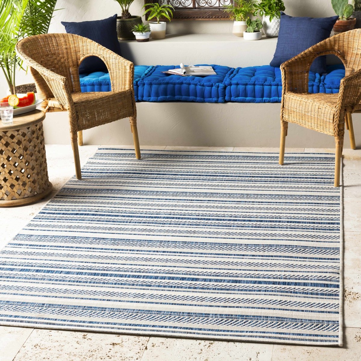 Hauteloom Olin White & Blue Performance Rug - lily & onyx