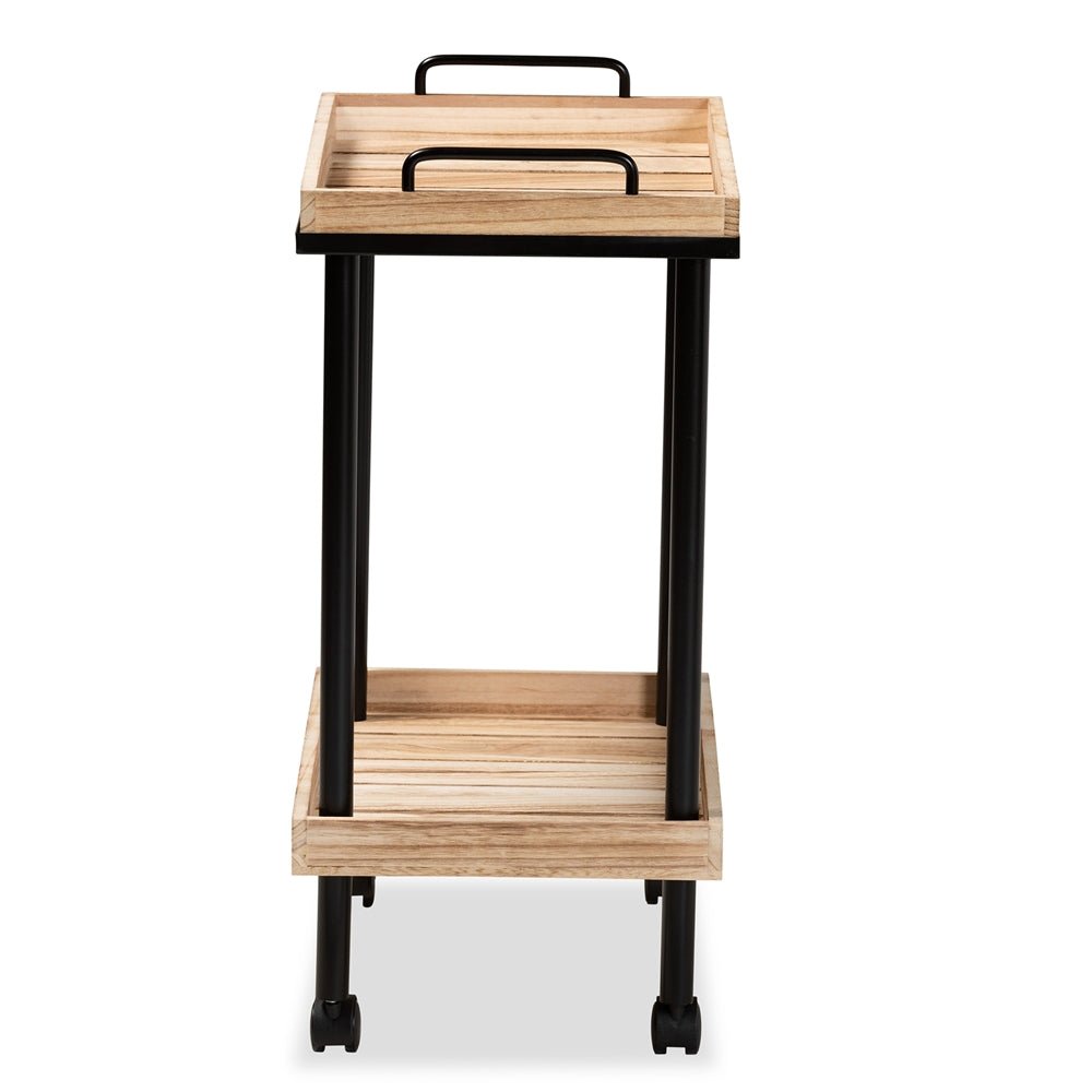 Load image into Gallery viewer, Baxton Studio Olinda Modern And Contemporary Oak Brown Finished Wood And Black Metal Kitchen Cart - lily &amp;amp; onyx
