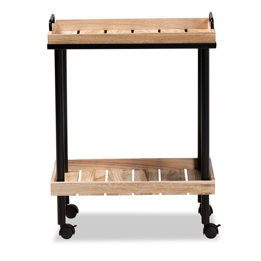 Load image into Gallery viewer, Baxton Studio Olinda Modern And Contemporary Oak Brown Finished Wood And Black Metal Kitchen Cart - lily &amp;amp; onyx
