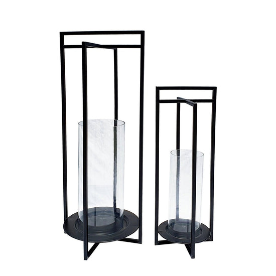Sagebrook Home Open Design Metal Frame Lantern, Black, Set of 2 - lily & onyx