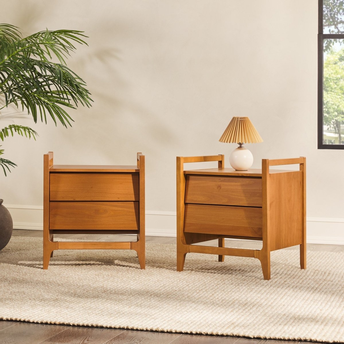 Walker Edison Oswald Mid-Century Modern 2-Drawer Wood Nightstand - lily & onyx