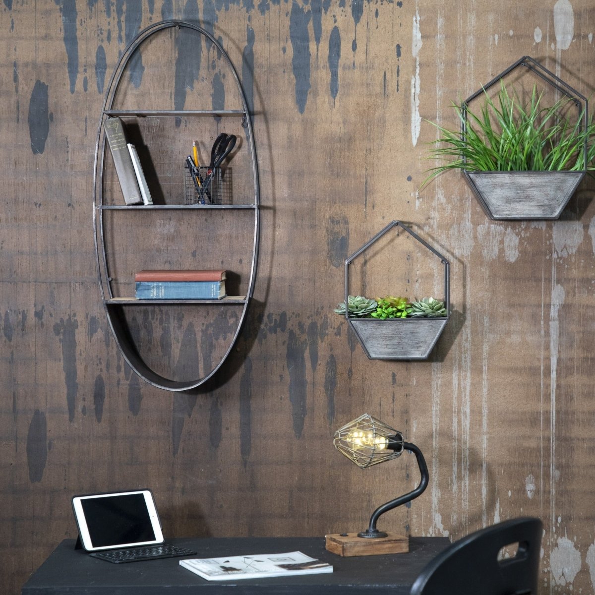 Load image into Gallery viewer, Sagebrook Home Oval Wood &amp;amp; Metal Wall Shelf - lily &amp;amp; onyx
