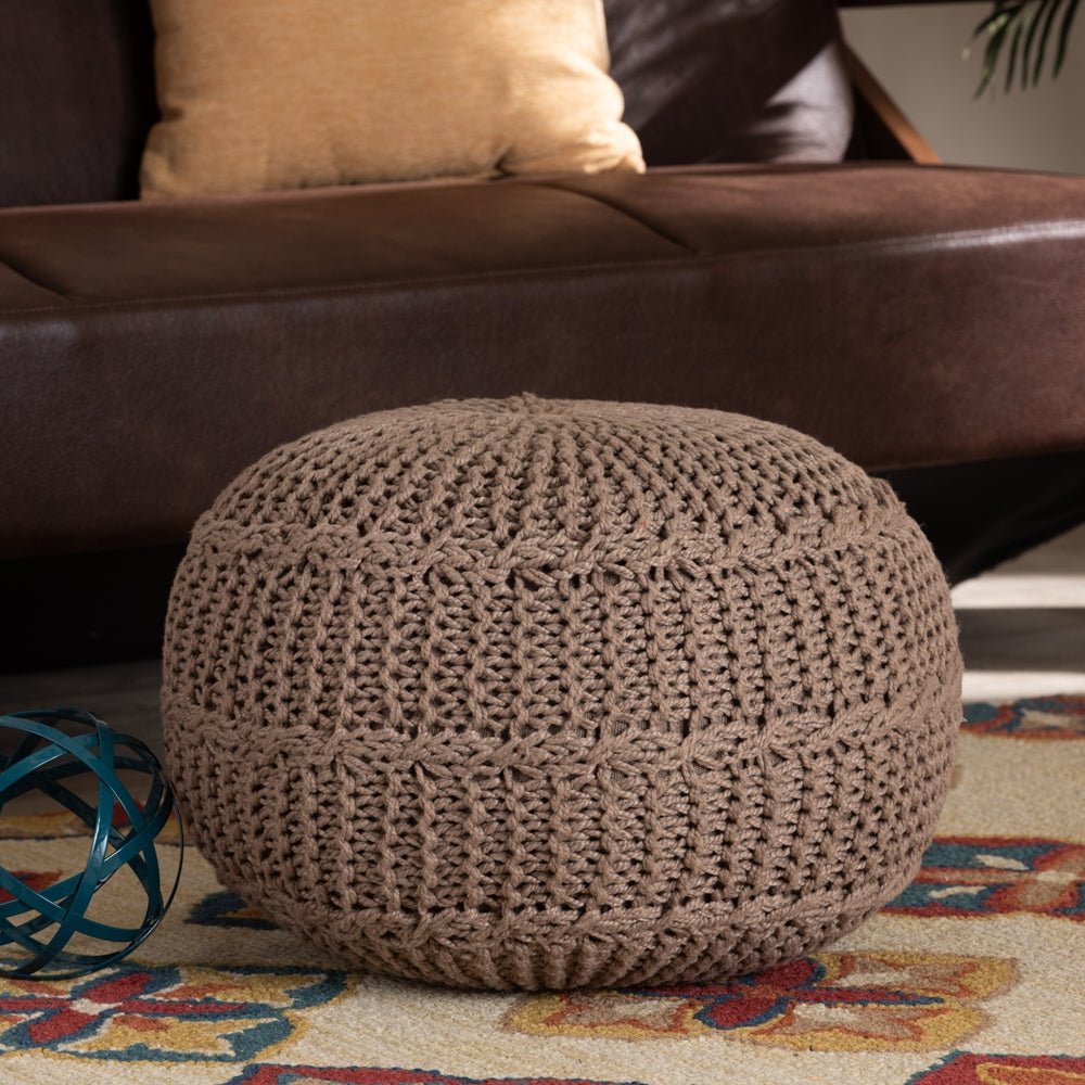 Baxton Studio Palmas Modern And Contemporary Bohemian Handwoven Pet Yarn Pouf Ottoman - lily & onyx