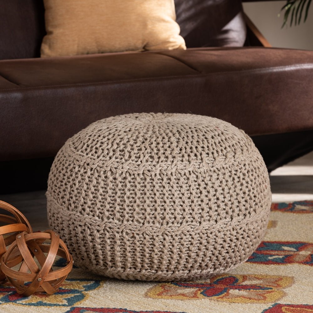 Baxton Studio Palmas Modern And Contemporary Bohemian Handwoven Pet Yarn Pouf Ottoman - lily & onyx